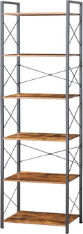 HCHQHS Narrow Bookshelf, Adjustable 6-Tier Industrial Bookcase, Rustic Open Book Shelf, Freestanding Tall Bookshelves with Metal Frame