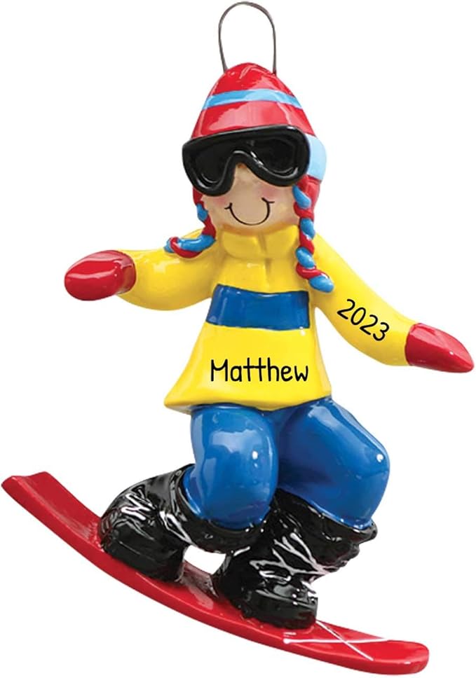 Personalized Snowboarding Christmas Ornament 2025 - Yellow Jacket Snowboarder Ornament Outdoor Fun Snowmobile Snowboarding Ornaments for Christmas Tree Snow for Ornaments by Elves