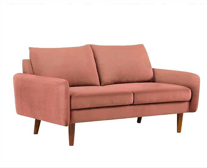 Container Furniture Direct Kent Velvet Loveseat Sofa for Modern Living Rooms and Compact Spaces, Comfy 2 Seater Couch Studio Apartment Furniture with Sleek Design, Rose