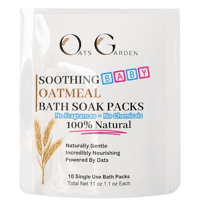 Oats Garden - Baby Oatmeal Bath Soak - Organic Oatmeal, Colloidal Oatmeal & Calamine Clay for Eczema Relief - No Mess Soak Bags, 10 Pack (1 oz each) - Soothes Irritated Skin for Babies & Children