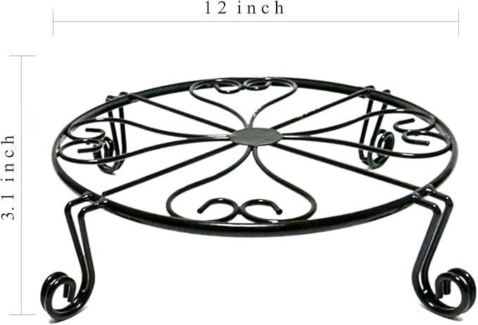 1 pack 10"-12" Metal Plant Stand Outdoor, for Flower Pot Heavy Duty Potted Holder Round Wrought Rustproof Iron Planter Stand, plant Stands Indoor Clearance and Outdoor patio - 12 Inches Black