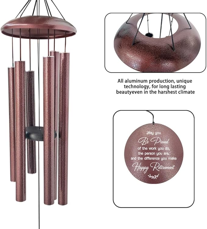 Personalized Wind Chimes, 2025 Retirement Gifts, Congratulate Retirement Gifts for Mom/Dad, Green Life Tree Metal Retirement Wind Chimes for Woman/Man Outdoor 36inch (Produced in USA)