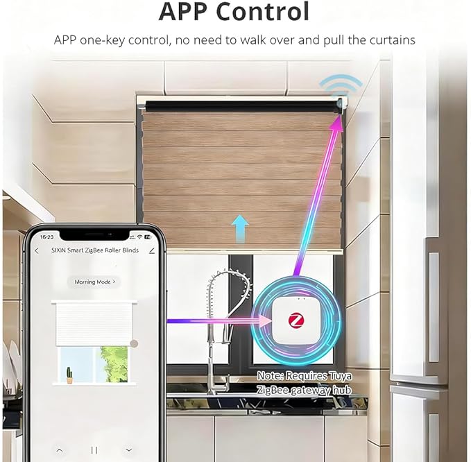 Smart ZigBee Roller Shade Motor Retrofit, Tuya App Control Electric Blind Motor, 5000mAh Rechargeable, Compatible with Alexa & Google Home, High Torque Kit (10 N.m for Φ40mm (1.57") Groove Tube)
