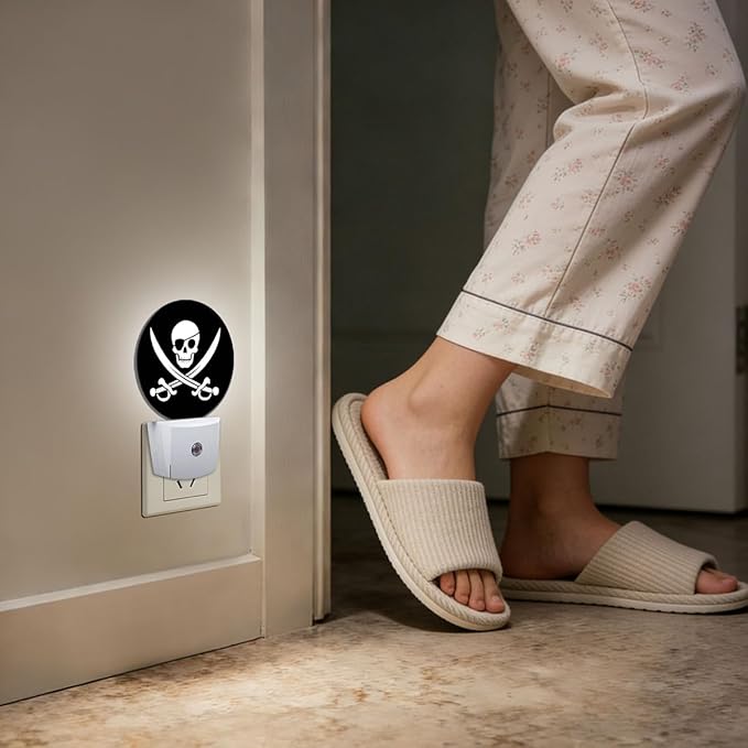 Skull Pirate Night Light Plug-in Sleep Lamp Led Dusk to Dawn Night Light for Bedroom