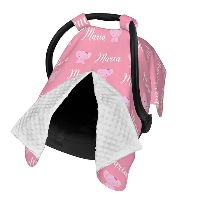 Personalized Baby Car Seat Canopy for Babies, Custom Name Car Seat Covers for Boys and Girls, Opening Minky Nursing Breastfeeding Cover for Infant, Carseat Canopies for Newborn