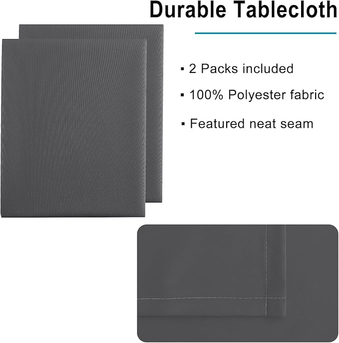 Hiasan 2 Pieces Square Tablecloth - Waterproof and Spillproof Dining Room Washable Polyester Table Cloth for Dining Room, 30 x 30 Inch, Grey