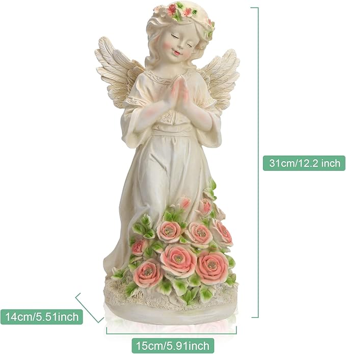 Garden Decor Angel Statue, Outdoor Patio Garden Sculptures & Statues, Solar Yard Decorations Lawn Ornaments Figurines for Outside