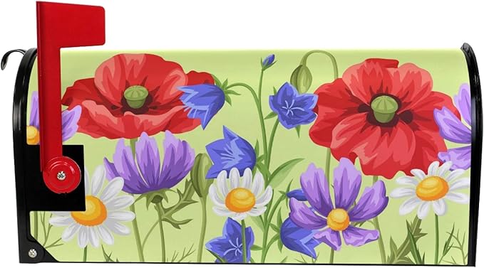 ALAZA Spring Summer Flowers Poppies Daisies Magnetic Mailbox Cover MailWraps Garden Yard Home Decor for Outside Oversized-25.5" x20.8"