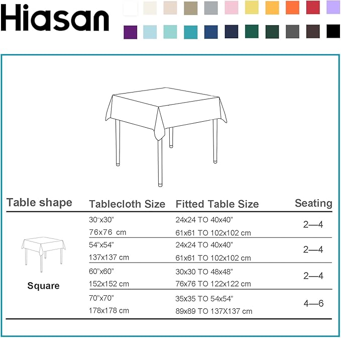 Hiasan Dusty Blue Square Tablecloth - Waterproof Spillproof and Wrinkle Resistant Washable Polyester Table Cloth for Dining Party, 54 x 54 inch