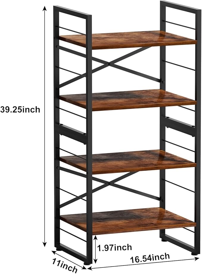 4 Shelf Bookshelf,Metal＆Wood Short Book Shelf,Small Bookcase for Small Spaces Bedroom Office Kitchen Living Room (Black,11.2"x 16.4"x 31.9")