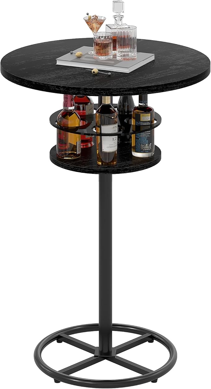 VECELO 36” High Top Bar Table, Sturdy Frame with Metal Base for Cocktail, Pub, Easy Assembly, Black