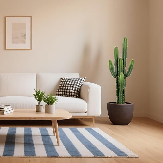 UV-Resistant Artificial Fake Cactus Plants 4ft – Large Faux Cowboy Cactus for Indoor & Outdoor Home, Office, or Garden Decor
