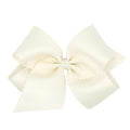 Wee Ones Girls' Classic Grosgrain Hair Bow with Scalloped Edges, No-Slip Hair Clip, Handmade, Antique White, King