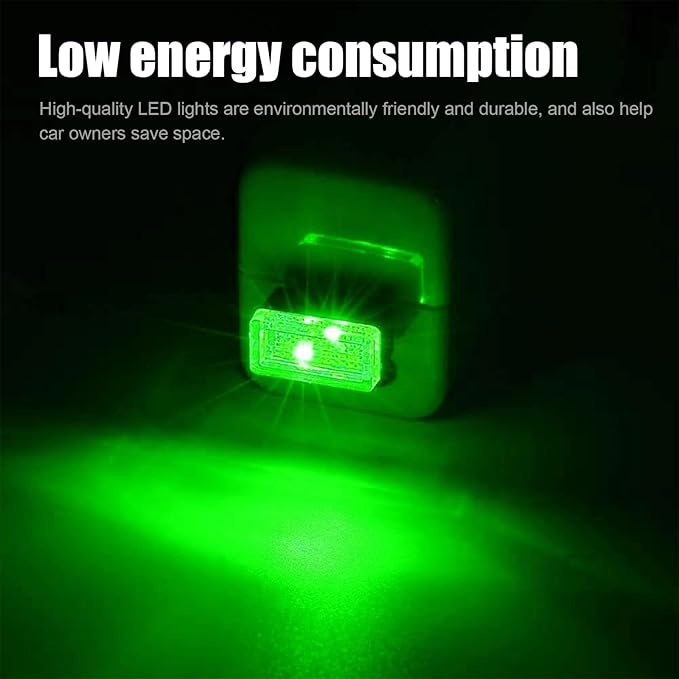 Ziciner 4 PCS USB LED Car Interior Atmosphere Lamp, Portable Mini LED Night Light, Plug-in USB Interface Trunk Ambient Lighting Kit, Universal Car Interior Accessories (Green)