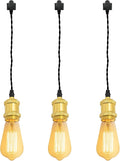 Kiven H-Type Wire Track LightPendants, 15.7 Inch Cord Length Black Weave Rope, Restaurant DecorativePendant Light Industrial Pendant Lamp 3 Pack,Bulb Not Included（Bright Gold）
