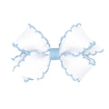 Wee Ones Girls' Classic Grosgrain Moonstitch Edge Hair Bow, No-Slip Hair Clip, Handmade, White with Millennium Blue, Mini