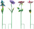 28.5" H Large Flower Stake Metal Decoration for Garden Set of 4, Plant Pick Art Ornaments Waterproof Stake for Lawn Porch Pathway Patio Flower Bed, Yard Outdoor Ornaments(Red & Purple & Blue)