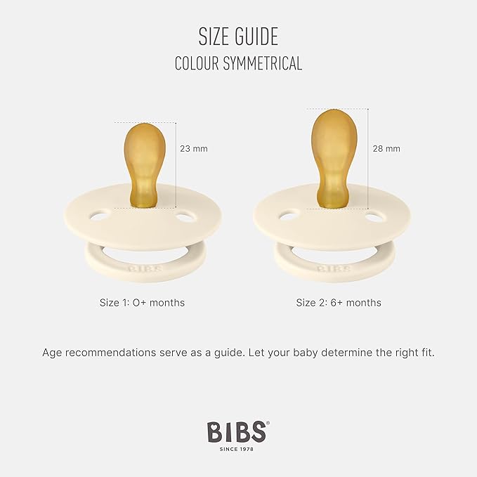 BIBS Pacifiers 0-6 Months | Set of 2 Colour Pacifier with Symmetrical Nipples | BPA-Free Natural Rubber | Made in Denmark | Ivory/Sage, 0-6 Months