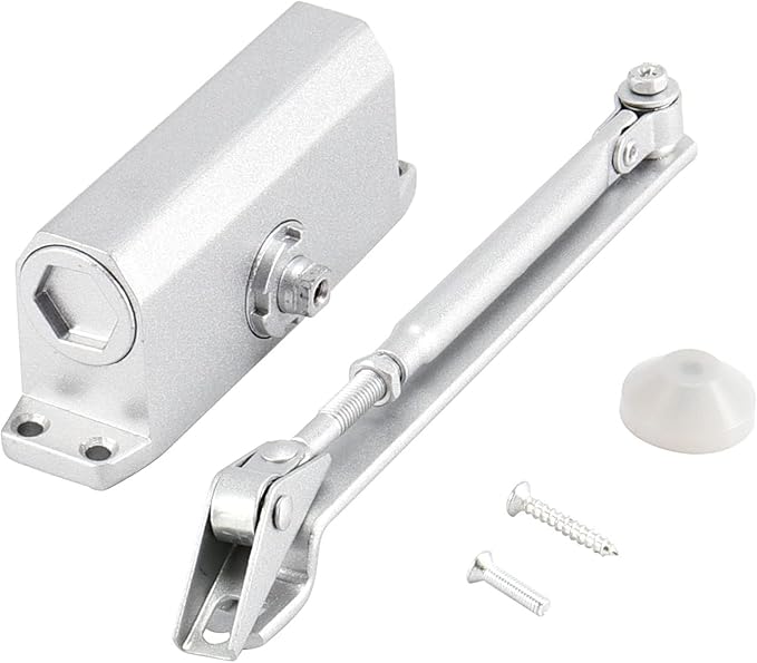2 Pack Size 3 Automatic Door Closer, Hold Open Door Closer for Door Weights 99~132lbs, Aluminium Alloy Adjustable Spring Hydraulic Auto Door Closers for Residential, Silver