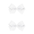 Wee Ones Girls 2 Pack Grosgrain Hair Bows with Plain Wrap Centre on a Wee Stay No Slip Clip, Mini, White