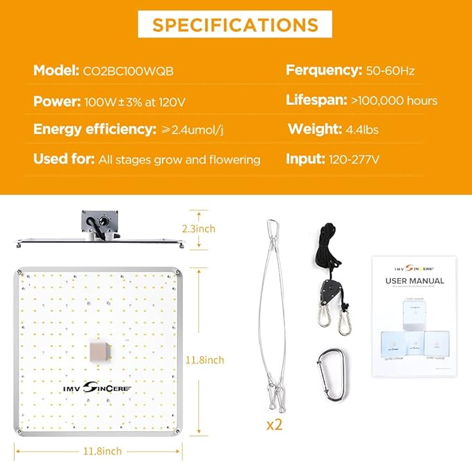 IMVSINCERE LED Grow Lights, 2025 100W Full Spectrum Grow Light with Samsung LM301 Diodes, Seedling, Veg & Bloom, Dimmable Sunlike for Indoor Plants 3x3 Grow Tents High PPFD