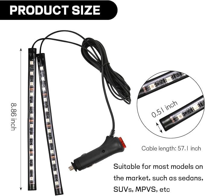 Car LED Strip Light, 12V 24 LED Interior Atmosphere Lights Under Dash Ambient Night Light, Auto Interior Decorative Lamp with Cigarette Adapter Plug, Car Accessories (Blue, Cigarette Lighter)