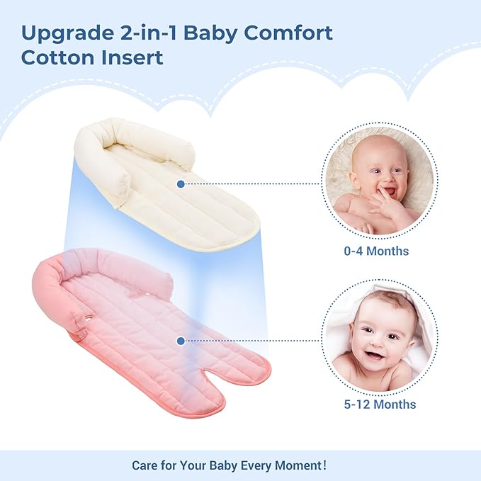 COOLBEBE Upgraded 2-in-1 Babybody Supports for Newborn Infant - Extra Soft Breathable Car Seat Insert Cushion Pad, Perfect for Carseat, Stroller, Swing, Bouncer, Pink