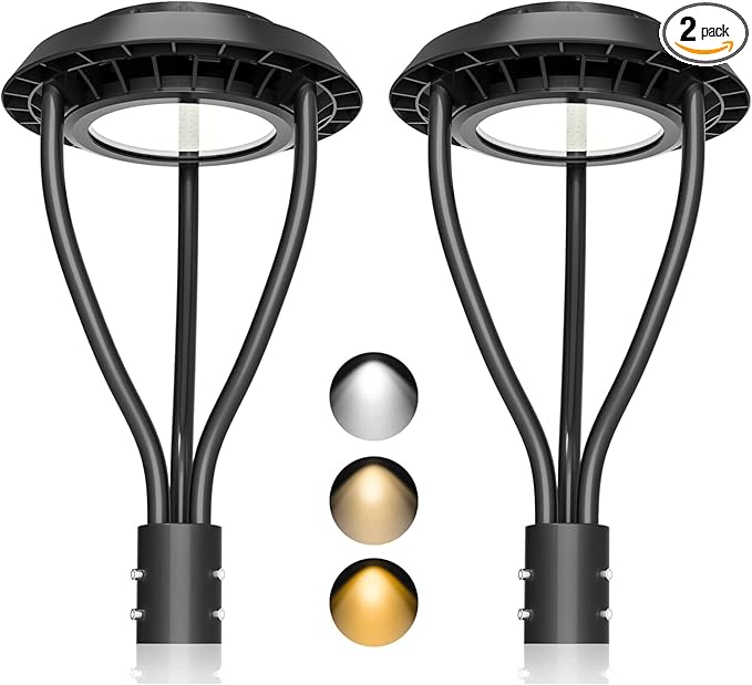 KUKUPPO 2Pack 150W LED Post Top Light ETL Listed 21000Lm Adjustable CCT 3000K/4000K/5000K, Adjustable Wattage 150W/120W/90W Outdoor Pole Light Fixture with Photocell IP65 Waterproof 100-277V