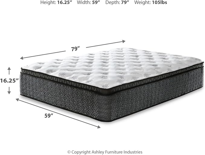 Signature Design by Ashley Queen Size Ultra Luxury 16 Inch Hyper Cool Euro Top Hybrid Mattress with Cooling Gel Memory Foam, Fiberglass Free, Mattress In A Box