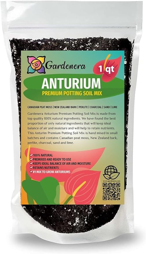 Gardenera Premium Anthurium Soil Mix - Perfect Blend for Thriving Anthurium Plants - 1 Quart