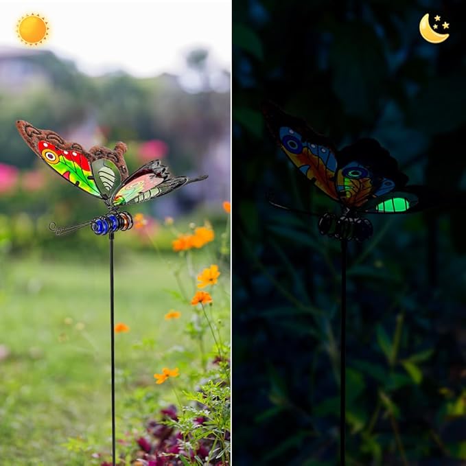 Butterfly Garden Decor for Outside,3 Pack Garden Stakes Decorative Stained Glass Butterfly Decoration Porch Yard Art Outdoor and Garden