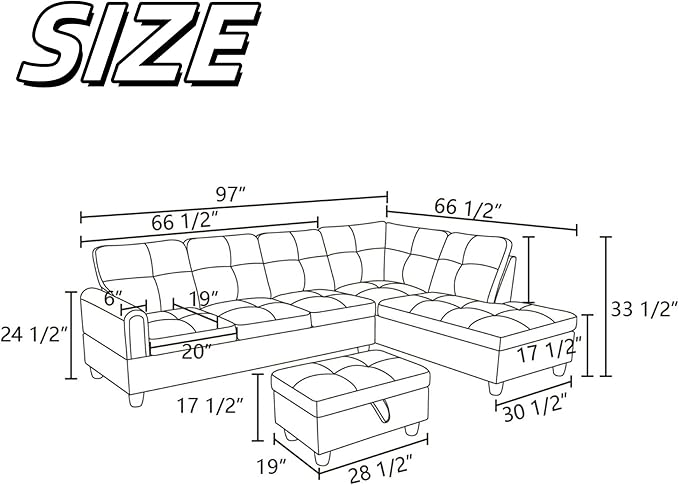 NAYSAYE Sectional Couch with Ottoman Storage, L Shaped Couch Sofa Furniture Sets, Modern Comfy Modular Comfy Sofa for Living Room Bedroom, Office and Apartment, Blue