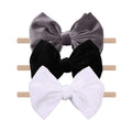 YanJie Brand Hairband - Handmade Velvet Baby Bows & Stretchy Nylon Headbands for Girls Infants Toddlers Child(4.5 black-velvet, 3 Count)