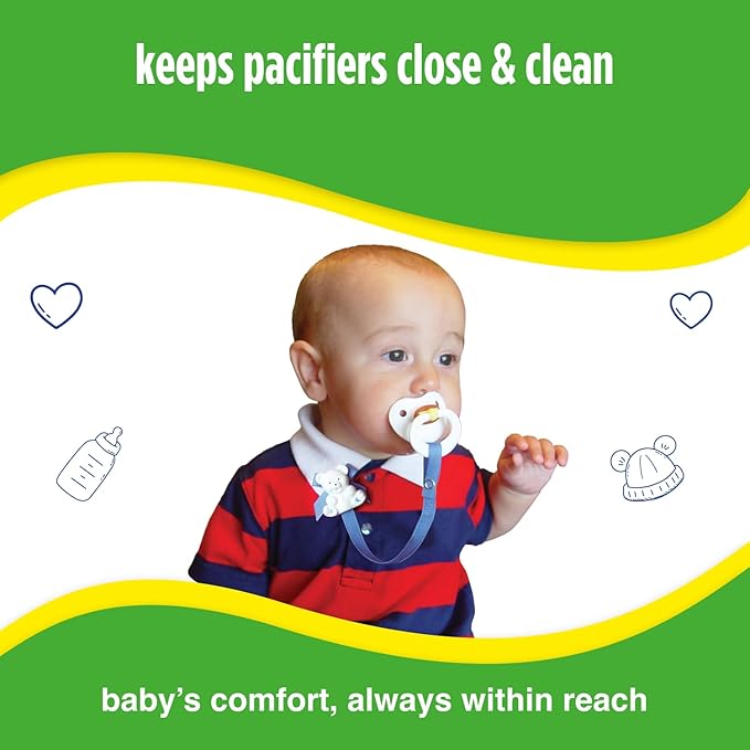 Baby Buddy Bear Pacifier Holder Clip Snaps to Paci, Teether, Toy, Clips to Baby's Shirt, Pacifier Clip for Babies 4 Months & Up/Toddler Boys & Girls, Pacifier Holder, Baby Must Haves, Red, 2 Count