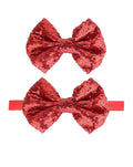 Baby Christmas Sequins Headband Bow Red Green Glitter Sequins Bow Christmas Hair Band Bow BHC03 (Red Set)