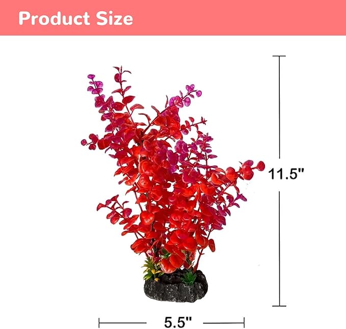 Mipukbay Red Aquarium Plants - Artificial Plastic Fish Tank Decor, Realistic Ornament Safe for Fish & Shrimp, Low-Maintenance Aquascaping Plants for Freshwater/Saltwater Tank Landscaping