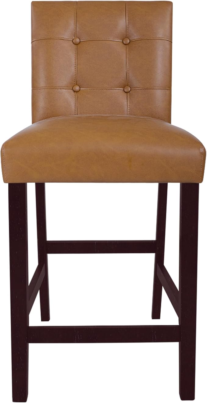 HomePop 24" Upholstered Button Tufted Leatherette Counter Height Barstool Chairs, Carmel Faux Leather (Set of 2)
