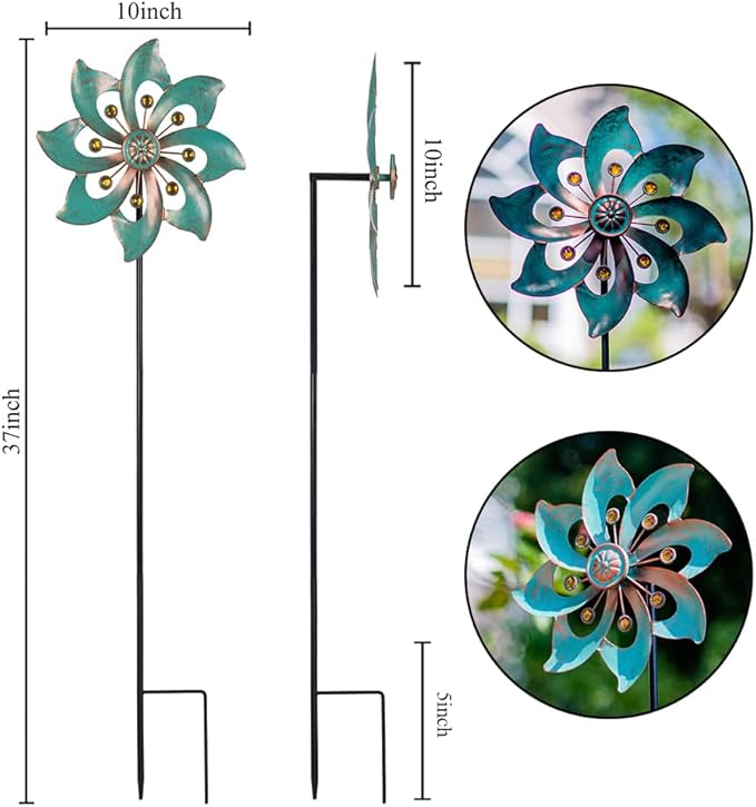 VEWOGARDEN Garden Decor Wind Spinners, Small Waterproof Metal Pinwheels Wind Spinner for Yard and Garden 37 * 10inches (Single Blade)