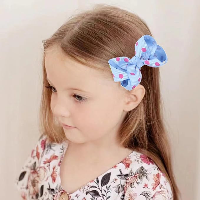 Grosgrain Ribbon Polka Dot Hair Bow Baby Girls Polka Dot Hair Clips Infant Toddler (white)