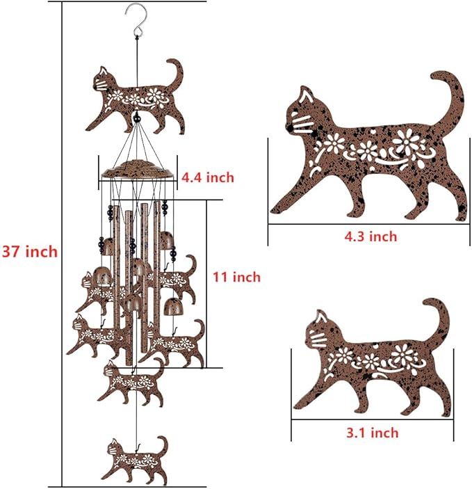 Cats Wind Chimes for Garden,Home,Balcony,Yard,Outdoor Decor, Cat Wind Bell, Memorial Wind Chimes, Cat Decoration, Wind Catcher, Blessing Wind Chime for Mom,Grandma,Family,Women,Friend
