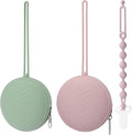 2 Pack Silicone Pacifier Holder Case with Premium Zipper & 1 Pacifier Clip - Leakproof Baby Pacifier Storage Case for Diaper Bags, Strollers, Travel, BPA Free (Sage/Dusty Lilac)