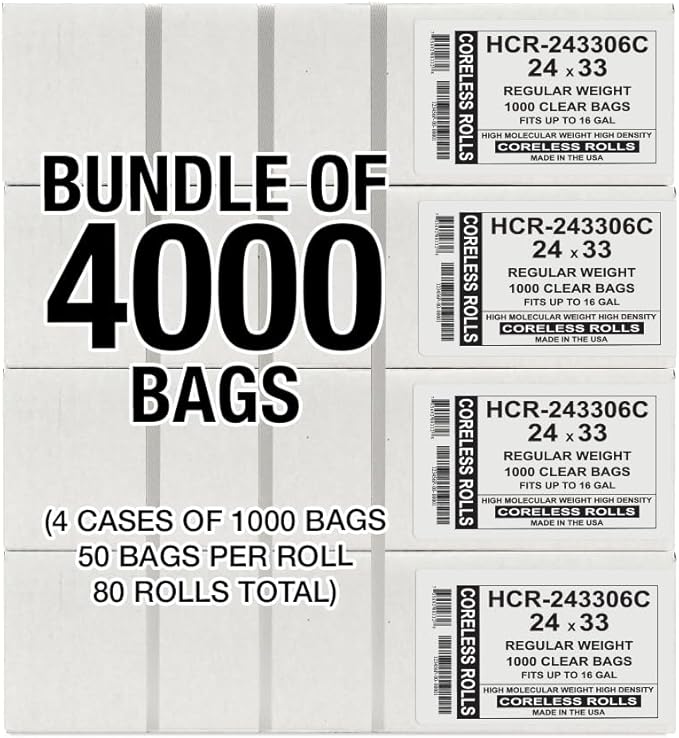 Aluf Plastics High Density Trash Bags, 16 Gallon, 6 Micron,
