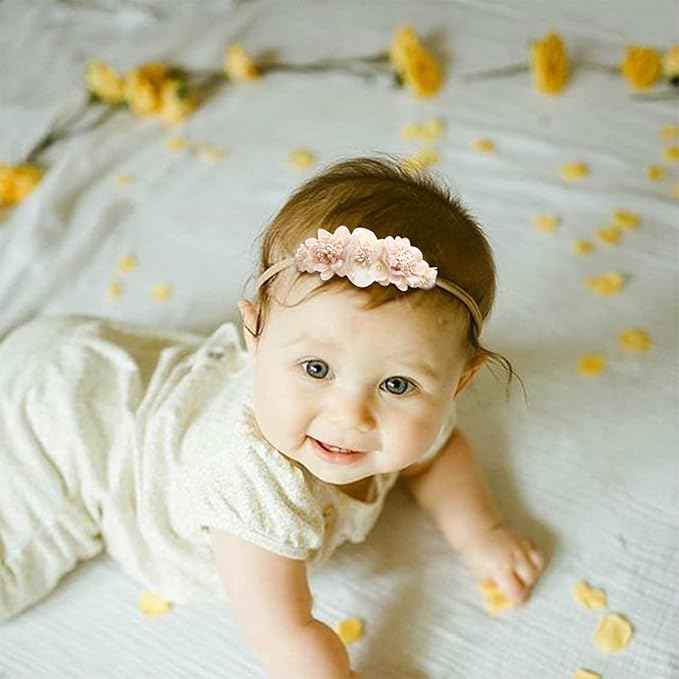 Baby Girl Headbands Nylon Flower Elastic Hairbands 3pcs Hair Accessories Gift for Newborn Infant Toddlers (19A#)
