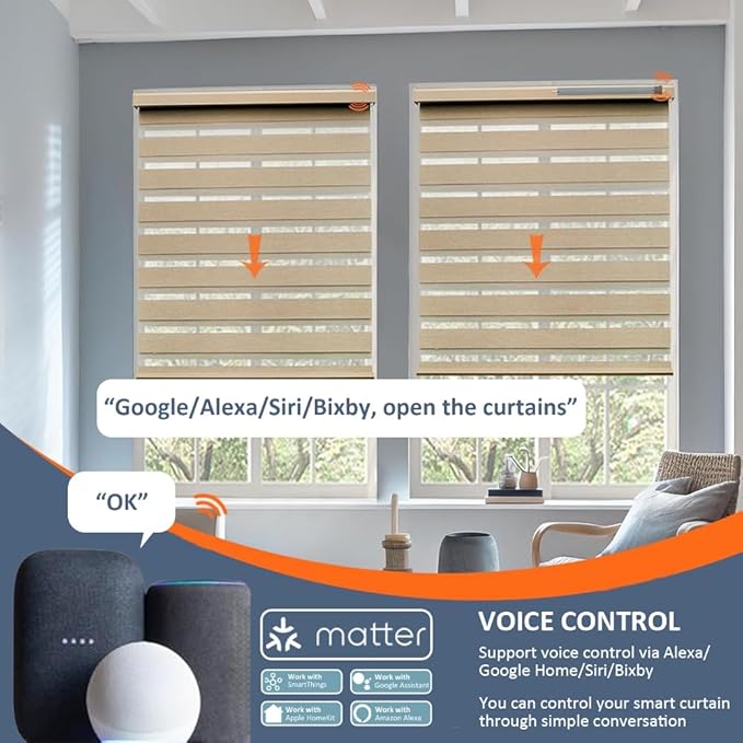 Matter Over WiFi Smart Roller Shade Motor, Φ45mm AC 120V Electric Blind Motor, Works with HomeKit, Alexa, Google Home, SmartThings (50N.m Torque for Φ74mm（3"） Round Tube)