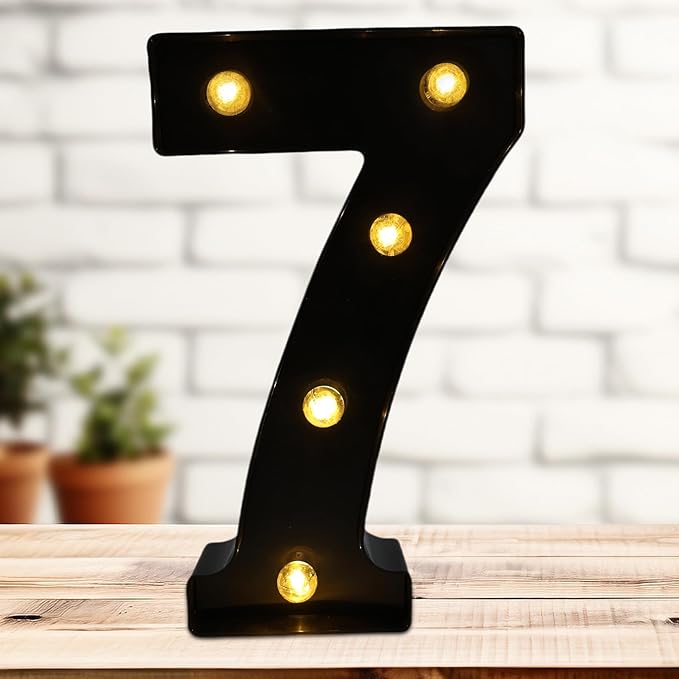 LED Marquee Numbers, 8.58 Inch Led Light Up Numbers for Party, Small Light Up Letters, Battery Powered Lighted Number for Table, Birthday, Night Light, Christmas or Home Decor (Black, Number 7)