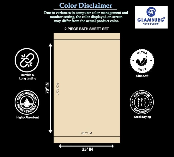 GLAMBURG 700 GSM Premium Oversized Extra Large Cotton Bath Sheet 35x70-100%