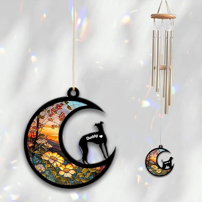 Italian Greyhound Sun Catcher Wind Chime, Custom Sunflower Suncatcher Dog Memorial Wind Chime, Dog Loss Gift, Dog Sympathy Gift, Pet Loss Suncatcher, Outdoor Garden Decor