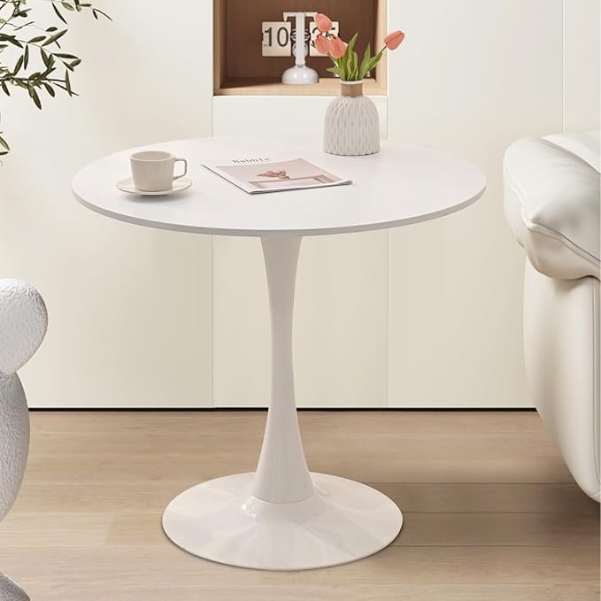 SoarFlash Kitchen Table and Chairs for 2, 31.5" Dining Table Set for 2 with Linen Upholstered Chairs, 3 Piece Round Kitchen Table Set, Dining Room Table Set for Small Space, Apartment, Grey/White