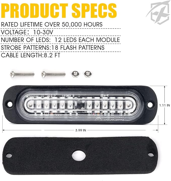 Xprite Blue LED Emergency Strobe Lights Kit for Vehicles - Flush Mount Grille Light, Surface Mount, High Visibility for Police, Fire, EMS, and Security Patrols - 10PCS