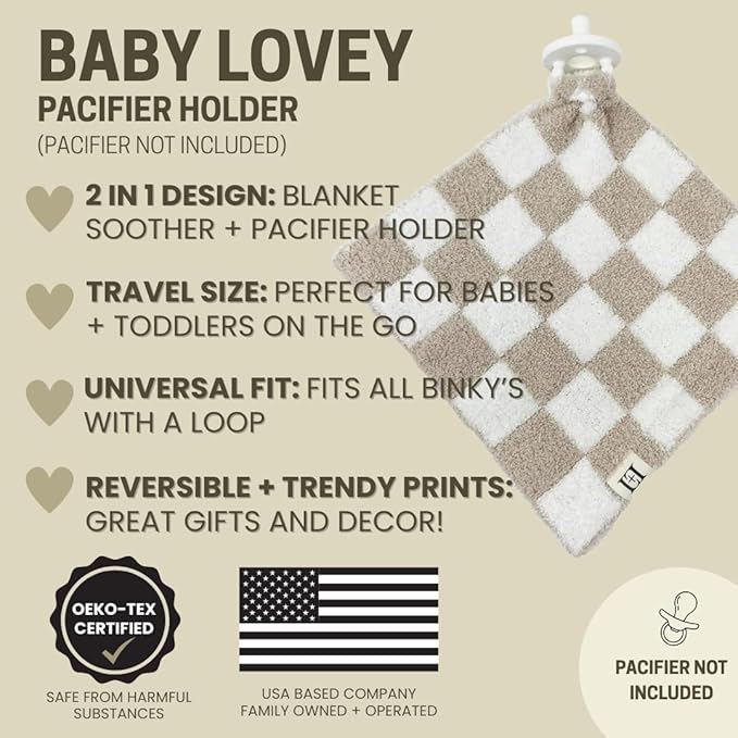 L+L USA Rainbow Baby Lovey Pacifier/Teether Holder 10"x10" - DreamSoft Plush Fluffy Cuddly Soothie Reversible Mini Comfort Blanket - Cute Newborn Gift Essential Babies Boys Girls (Charcoal/White)